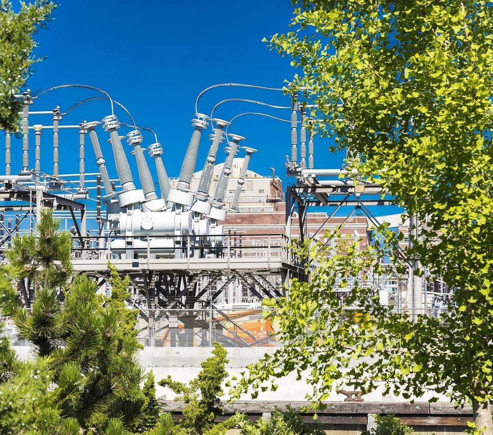 Power transformer inside an electrical substation