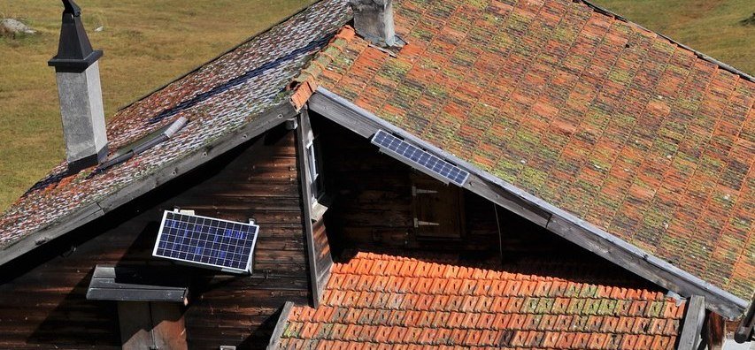 Solar panels on a rural rooftop