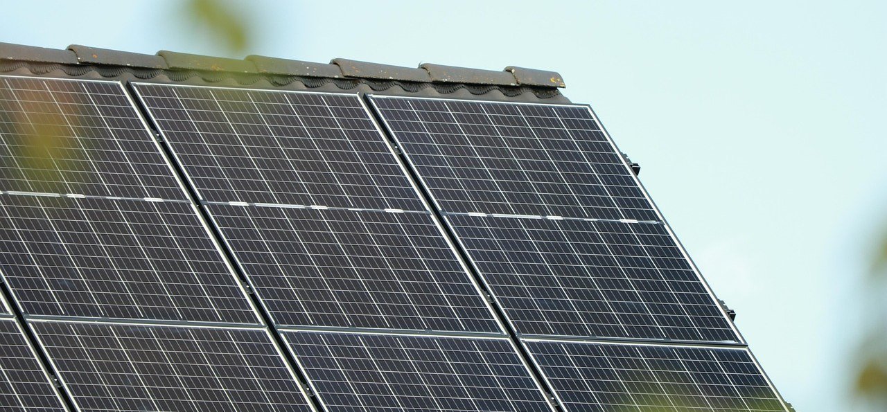 Photovoltaic panels converting sunlight to electricity